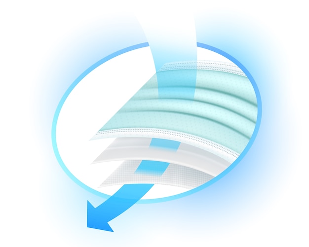 Vector showing details of air filtration and virus germs dust of medical surgical mask.