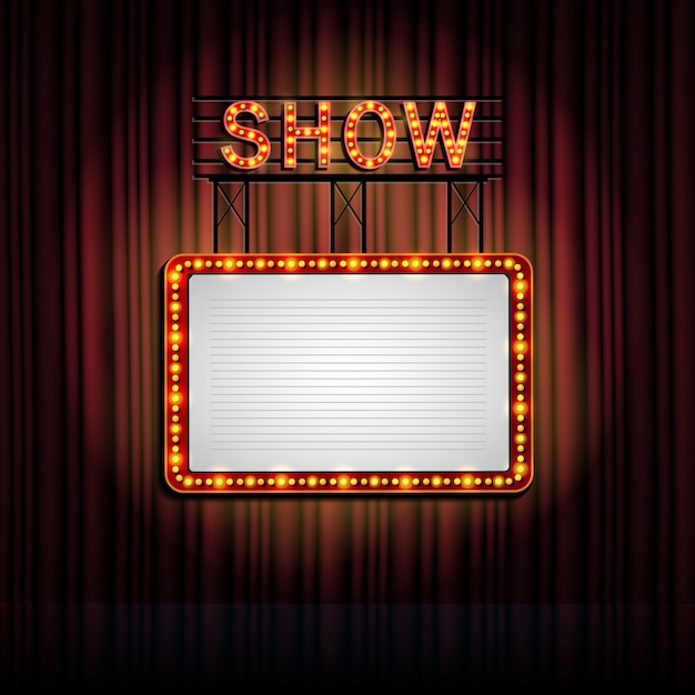 Vector showtime retro sign with curtain background