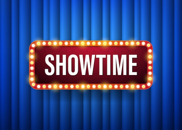 Vector showtime text with electric bulbs frame on blue background vector illustration