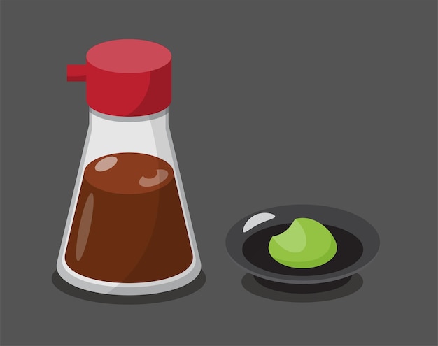 Vector shoyu sauce and wasabi japanese food vector illustration