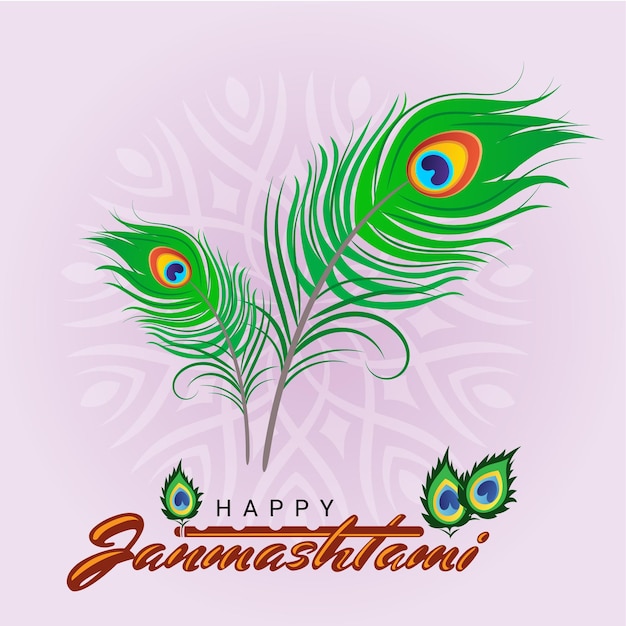 Shree krishna janmashtami festival greeting with peacock feather illustration