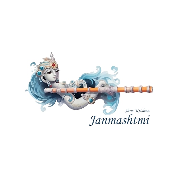 Shree krishna janmashtmi creativo krishna flauto illustrazione vettoriale