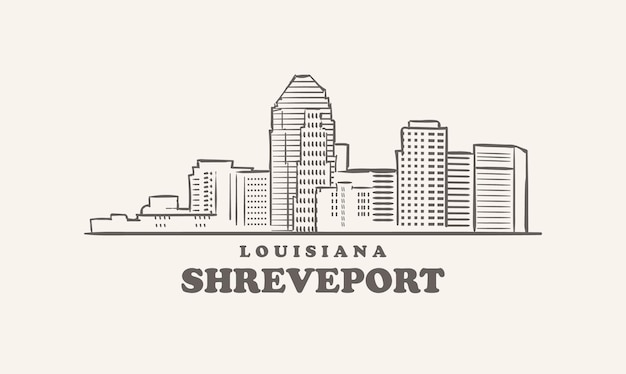 Shreveport skyline, louisiana drawn sketch usa city