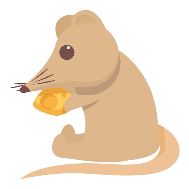 Вектор Землеройка ест иконку сыра, вектор мультфильма. домашнее животное, азиатская мышь.