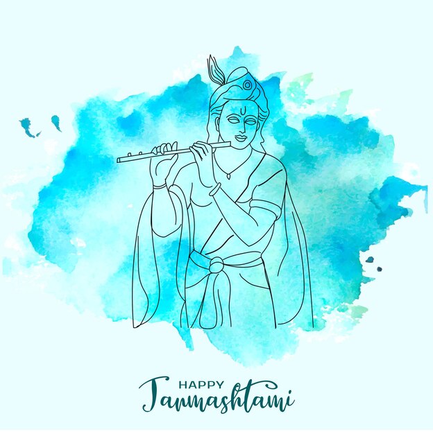 Vector shri krishna janmashtami greeting on watercolor background