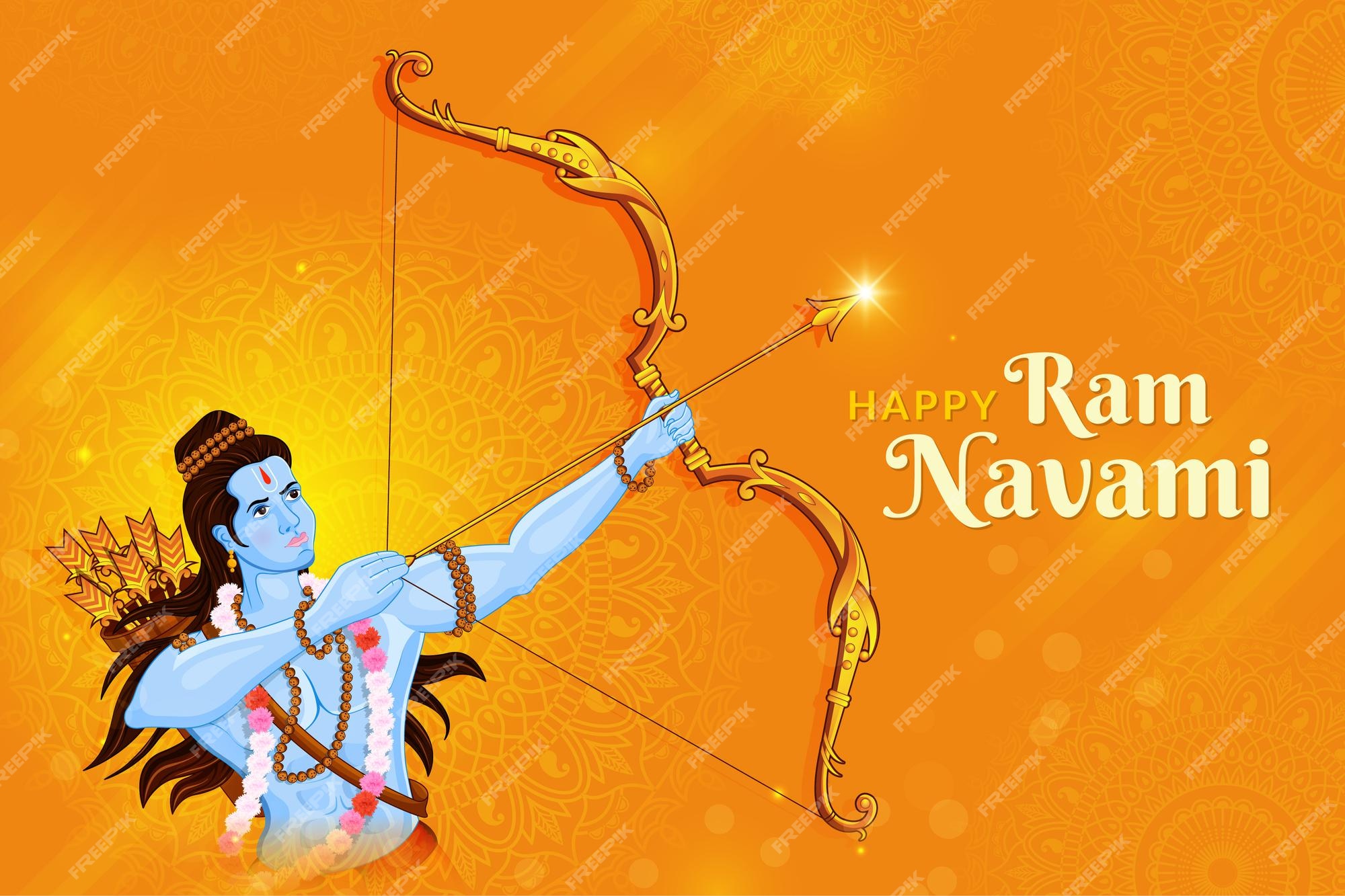 Premium Vector | Shri ram navami with bow & arrow greeting card of lord rama Premium Vector | Shri ram navami with bow & arrow greeting card of lord rama