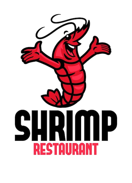 Shrimp character mascot restaurant logo