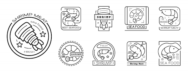 Shrimp icon set, outline style