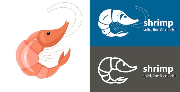 Shrimp isolated vector icon sea line solid flat icon