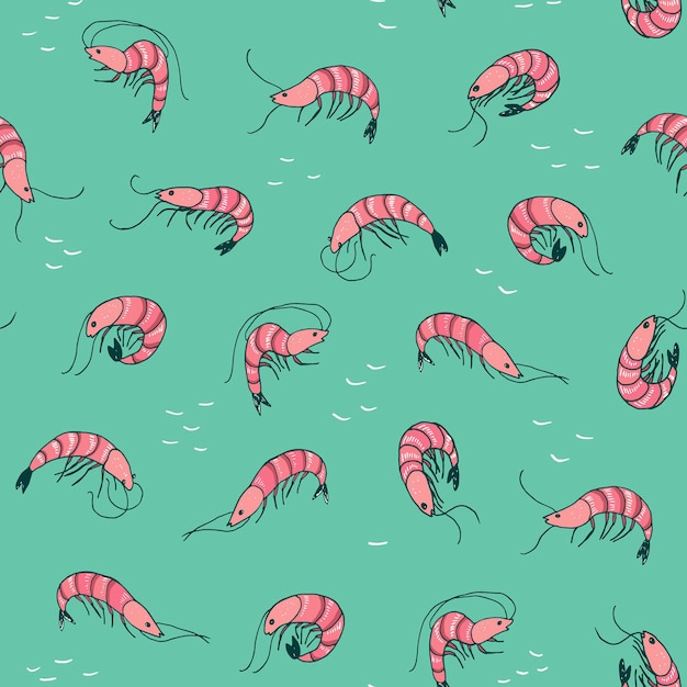 Shrimp sea animal vector seamless pattern