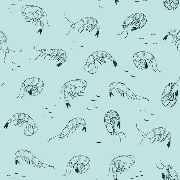 Shrimp sea animal vector seamless pattern