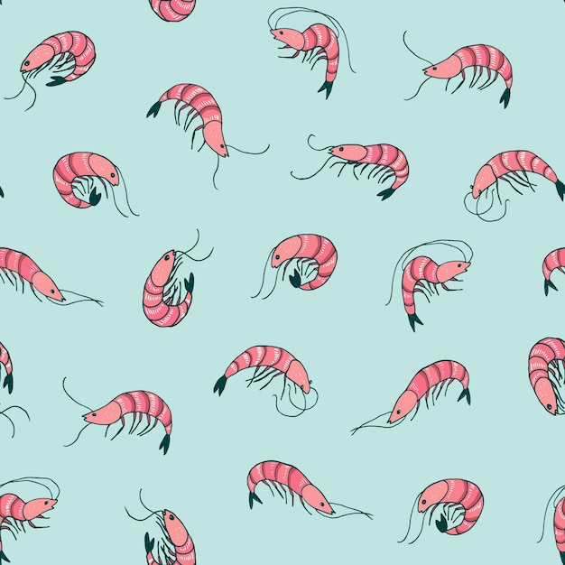 Shrimp sea food vector seamless pattern