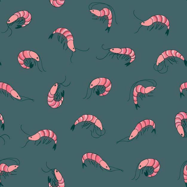 Shrimp sea food vector seamless pattern