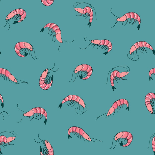 Shrimp sea food vector seamless pattern