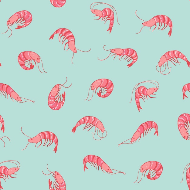 Shrimp sea food vector seamless pattern