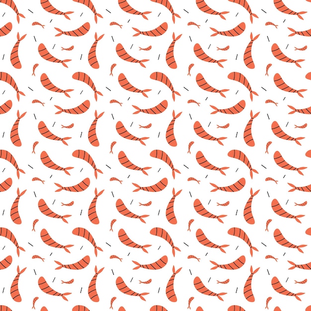 Shrimp seafood seamless pattern Isolated shrimp on white background Logo PrawnsxAxAxA