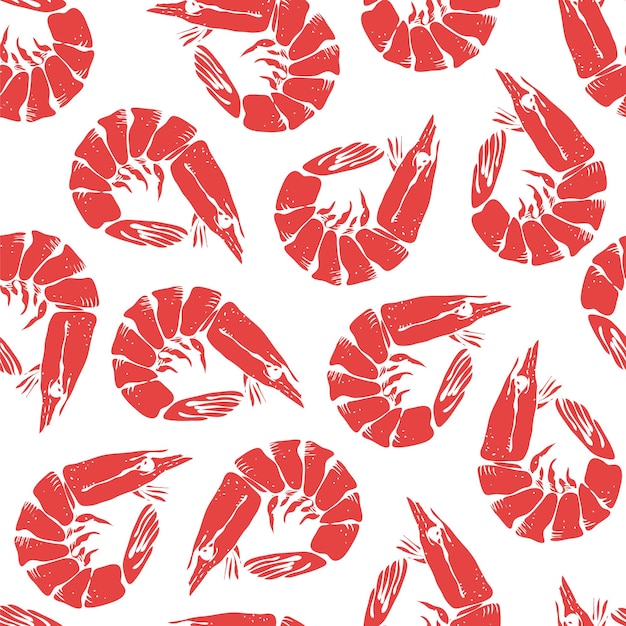 Shrimp seamless vector pattern hand drawn prawn