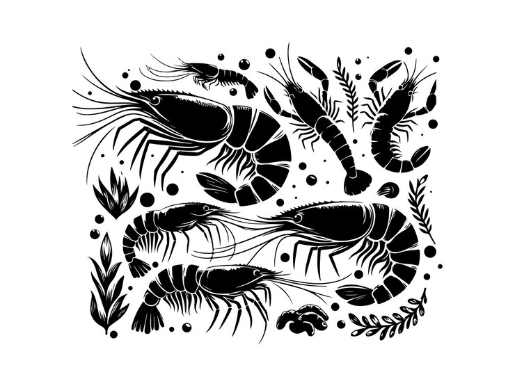 Shrimp silhouette vector illustration with white background