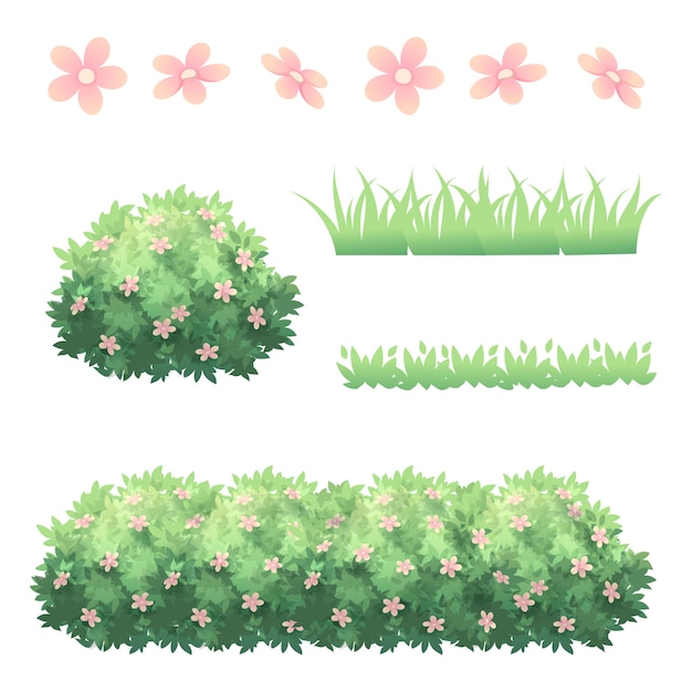 Vector shrubs grass and flower decoration