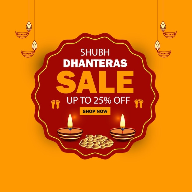 Vettore design del banner di vendita del festival shubh dhanteras