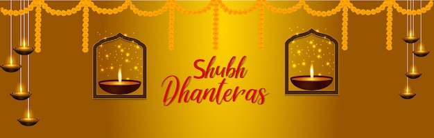 노란색 배경에 Shubh dhanteras 헤더입니다.