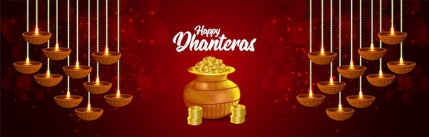 Shubh dhanteras sfondo festival indiano con moneta d'oro pot