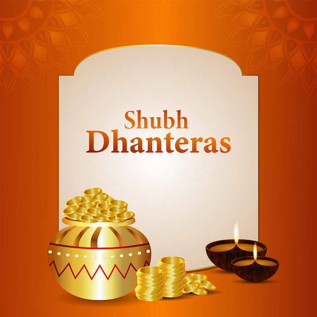 Vettore biglietto di auguri per la celebrazione del festival indiano shubh dhanteras