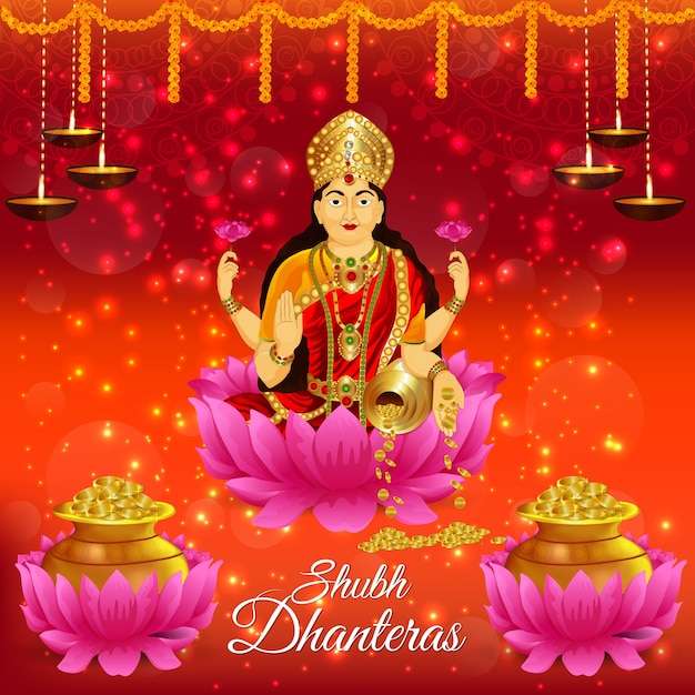 Vector shubh dhanteras with goddess gold coin pot