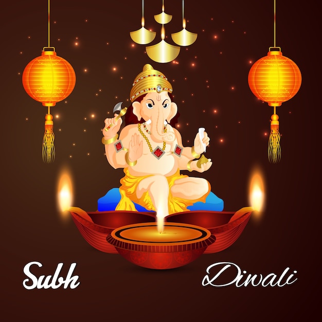 Shubh diwali background with creative Diwali oil lamp ad lord ganesha