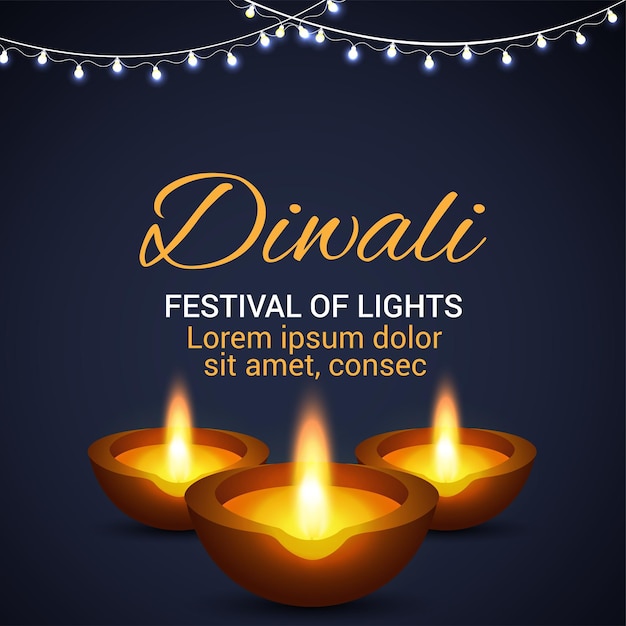 diwali diya와 함께 빛 인사말 카드의 Shubh diwali 축제