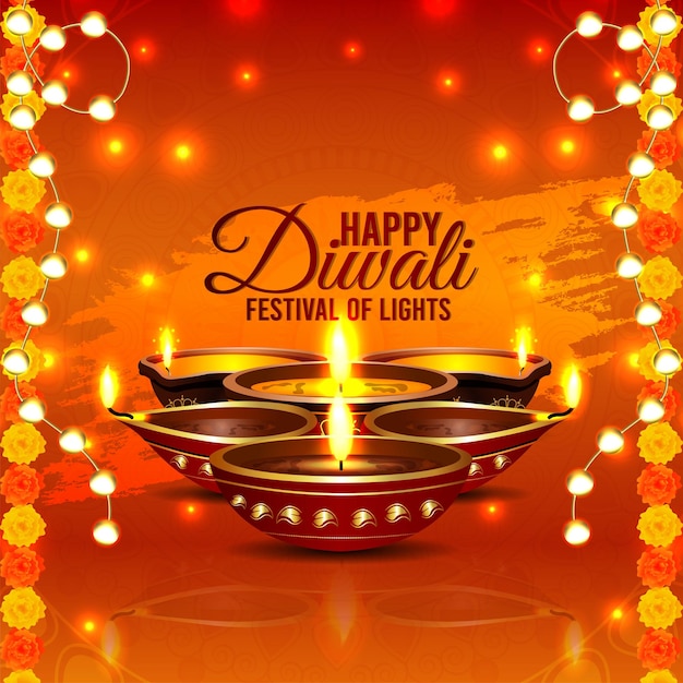 Shubh diwali viering wenskaart met diwali olielamp