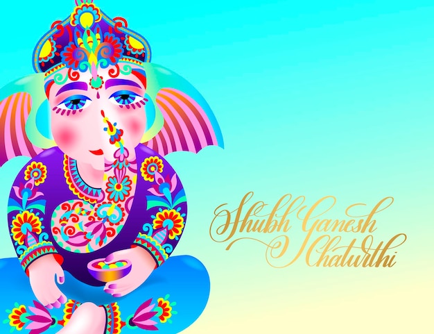Поздравительная открытка шубх ганеш чатуртхи к индийскому празднику с рисунком ганеши