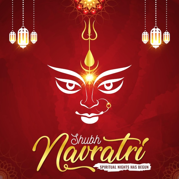 Shubh navratri puja festival celebration card o post design con sfondo rosso