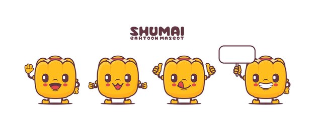 Shumai cartoon mascotte met verschillende uitdrukkingen