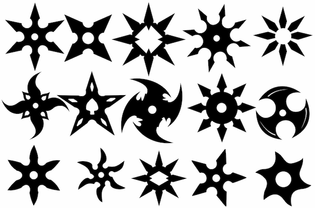 Vector shurikens silhouet set, logo, pictogram
