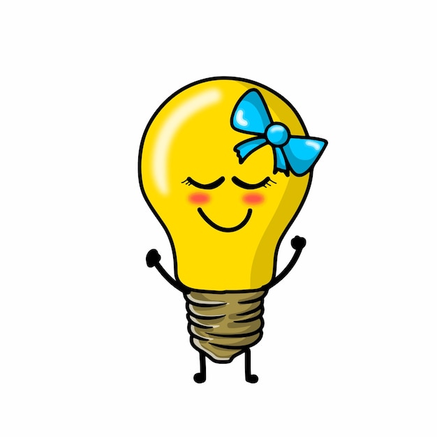 Vector shy cute light bulb character vector template design illustration