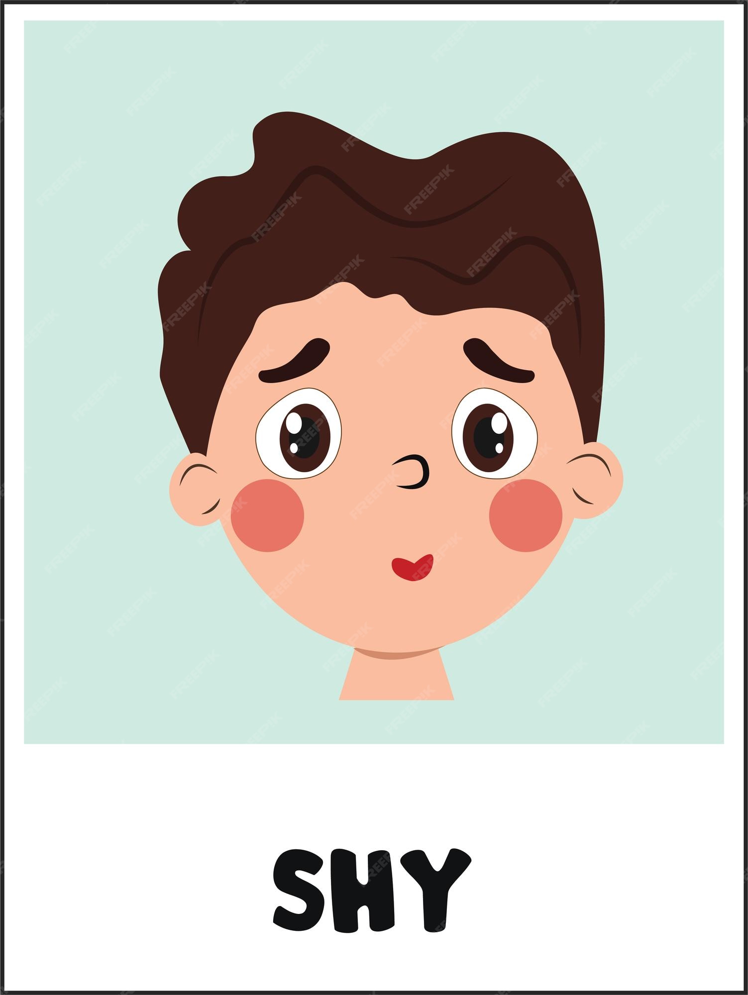 Premium Vector | Shy face cartoon flashcard Premium Vector | Shy face cartoon flashcard