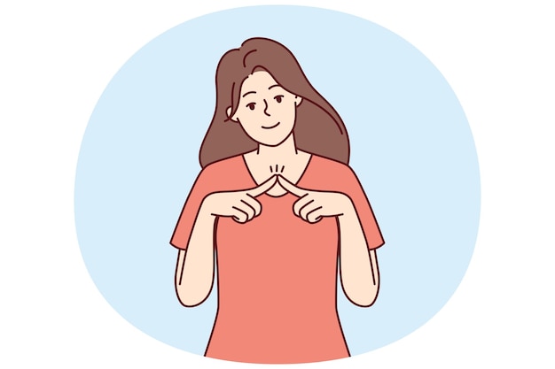 Vector shy girl looks at camera and joins fingers in front of chest wanting to seduce guy
