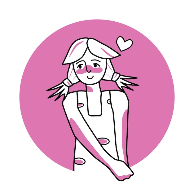 몸짓으로 사랑의 표정을 짓는 수줍은 소녀 그녀의 사랑 감정을 표현하는 사랑하는 십대 핑크 벡터 원 아이콘