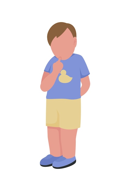 Vector shy little boy semi flat color vector character. full body person on white. preparing timid child for kindergarten isolated modern cartoon style illustration for graphic design and animation