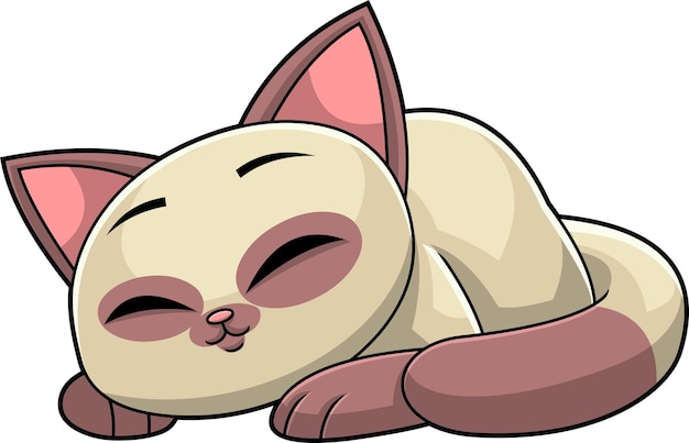 Siamese Cat Cartoon Character Sleeping Vector Hand Drawn Illustration