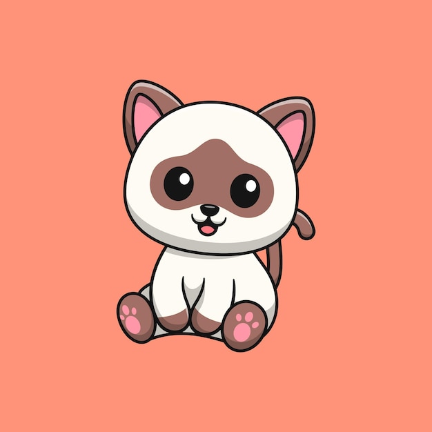 Siamese cat cartoon is sitting flat cartoon style