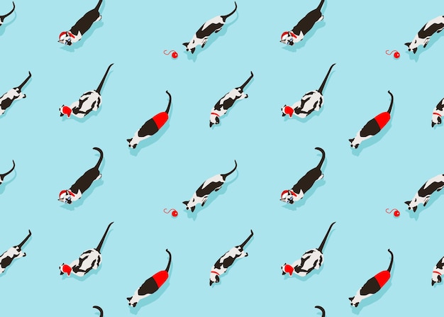 siamese cat seamless pattern on light blue background with new years accessories