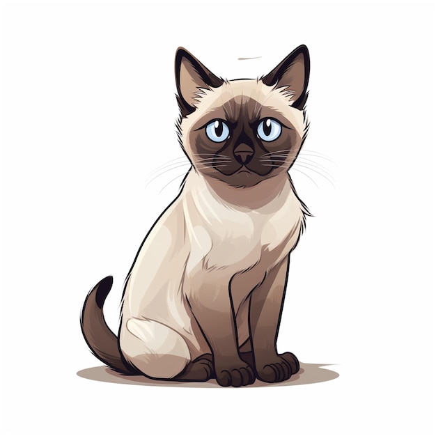 Вектор Сиамская кошка с голубыми глазами, сидящая на белом фоне
