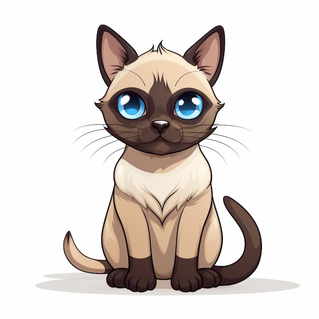 Siamese kat met blauwe ogen zit op witte achtergrond Vector illustratie