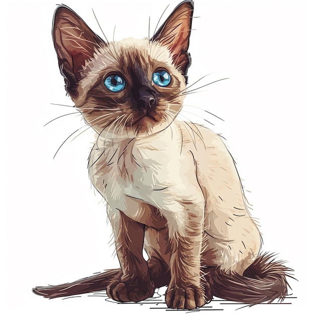 Siamese kat vector illustratie in de stijl van digitale schilderij donker beige en azuur