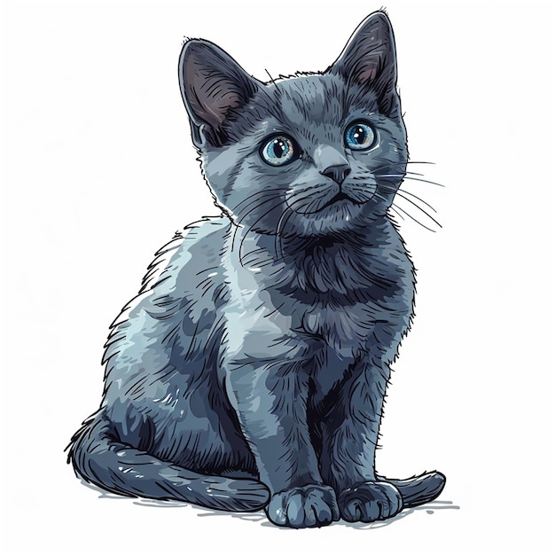 Siamese kat zit op witte achtergrond Vector handgetekende illustratie