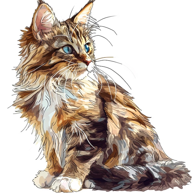 Вектор Сибирская кошка ручная векторная иллюстрация на белом фоне
