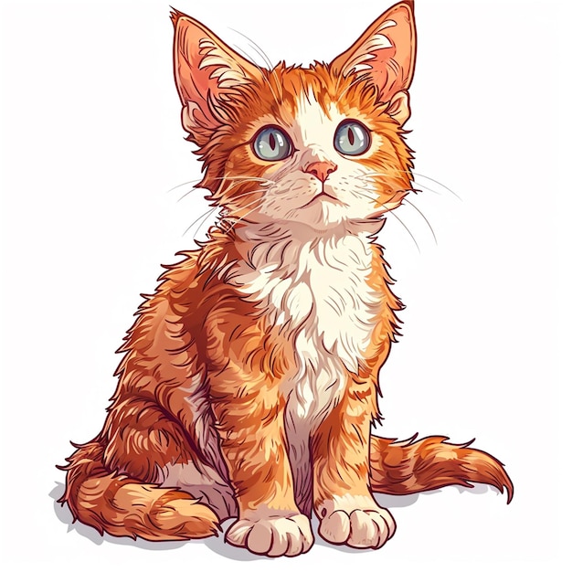 白い背景のシベリア猫 手描きのイラスト