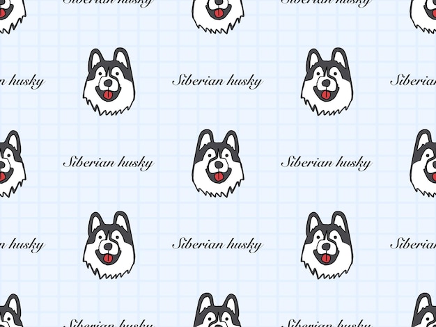 Siberian Husky cartoon character seamless pattern on blue background